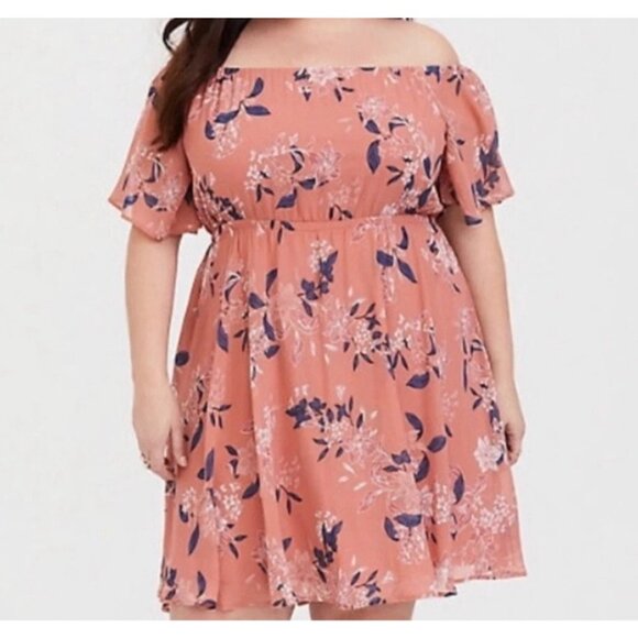 TORRID Floral Chiffon Romantic Feminine Airy Off Shoulder Skater Dress  Size 4 - Picture 3 of 9